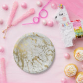 白と金ゴールドの大理石紙プレート ペーパープレート (パーティー)