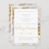 白と金ゴールドの大理石縁ど結婚式招待状 招待状 (正面/裏面)
