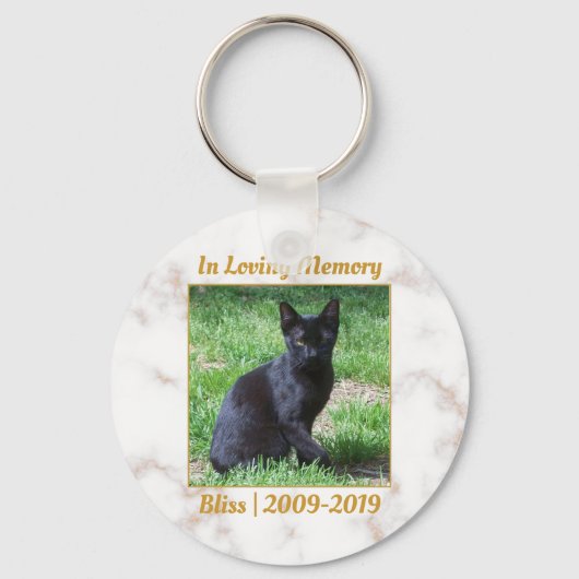 白と金ゴールドの大理石記念碑 キーホルダー (正面)