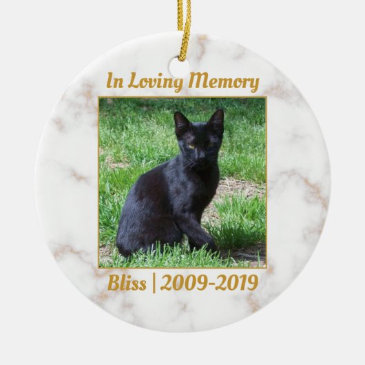 白と金ゴールドの大理石記念碑 セラミックオーナメント (正面)