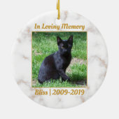 白と金ゴールドの大理石記念碑 セラミックオーナメント (裏面)