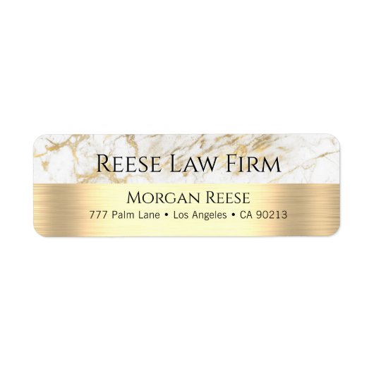 白と金ゴールドの大理石、名前と職業の住所 ラベル (正面)