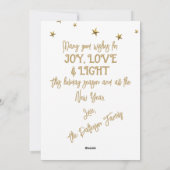 白と金ゴールドの家族カスタム1写真クリスマス シーズンカード (裏面)