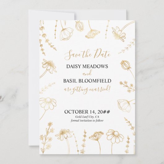 白と金ゴールドの山花のスケッチ額縁写真 セーブザデート (正面)