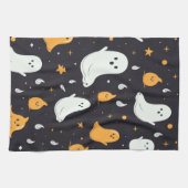 白と金ゴールドの幽霊スターズブラックハロウィーン キッチンタオル (横)