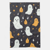 白と金ゴールドの幽霊スターズブラックハロウィーン キッチンタオル (縦)