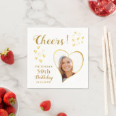 白と金ゴールドの応援カスタム写真50誕生日 スタンダードカクテルナプキン (インサイチュ)