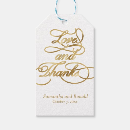 白と金ゴールドの愛と書感謝していの結婚種類 ギフトタグ (正面)