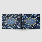 白と金ゴールドの抽象芸術の花Simmery Blue Silk ゲストブック (全面)