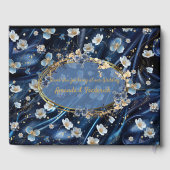 白と金ゴールドの抽象芸術の花Simmery Blue Silk ゲストブック (裏面)