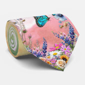 白と金ゴールドの抽象芸術の花Simmery Blue Silk ネクタイ (ロール)