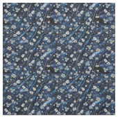 白と金ゴールドの抽象芸術の花Simmery Blue Silk ファブリック (見本)