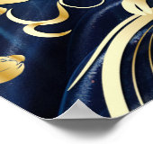 白と金ゴールドの抽象芸術の花Simmery Blue Silk ポスター (角)