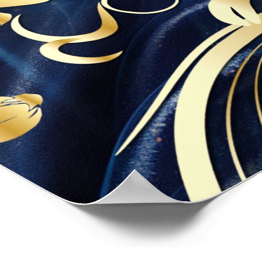 白と金ゴールドの抽象芸術の花Simmery Blue Silk ポスター (角)