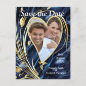 白と金ゴールドの抽象芸術の花Simmery Blue Silk 案内ポストカード (正面)