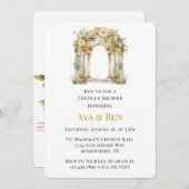 白と金ゴールドの教会のカップルのシャワー 招待状 (正面/裏面)