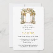 白と金ゴールドの教会のカップルのシャワー 招待状 (正面)