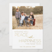 白と金ゴールドの新年の平和と幸福の写真 シーズンカード (正面/裏面)
