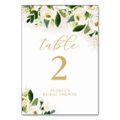 白と金ゴールドの水彩フローラ パーソナライズされた テーブルナンバー (正面)