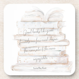 白と金ゴールドの水彩友情&ブックス引用文 コースター