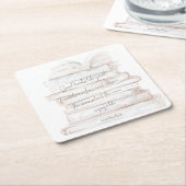 白と金ゴールドの水彩友情&ブックス引用文 スクエアペーパーコースター (アングル)