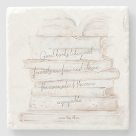 白と金ゴールドの水彩友情&ブックス引用文 ストーンコースター
