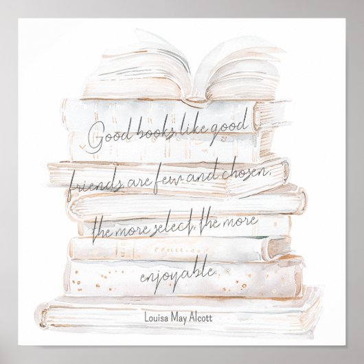 白と金ゴールドの水彩友情&ブックス引用文 ポスター (正面)