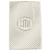 白と金ゴールドの水玉模様パターン ミディアムペーパーバッグ (正面)