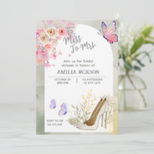 白と金ゴールドの水色のブライダルシャワー招待状