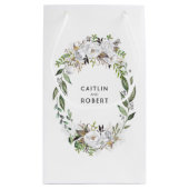 白と金ゴールドの水色の結婚花 スモールペーパーバッグ (裏面)