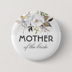 白と金ゴールドの水色の花エレガントな結婚式 缶バッジ