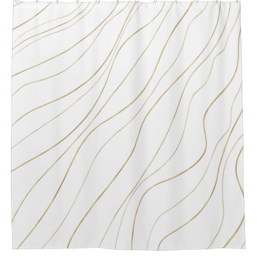 白と金ゴールドの波線グモダンラム シャワーカーテン (正面)