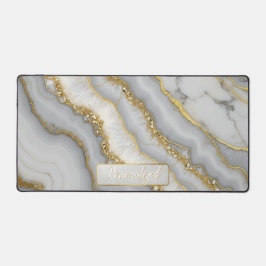 白と金ゴールドの液体ムーンストーパーソナライズされたン デスクマット