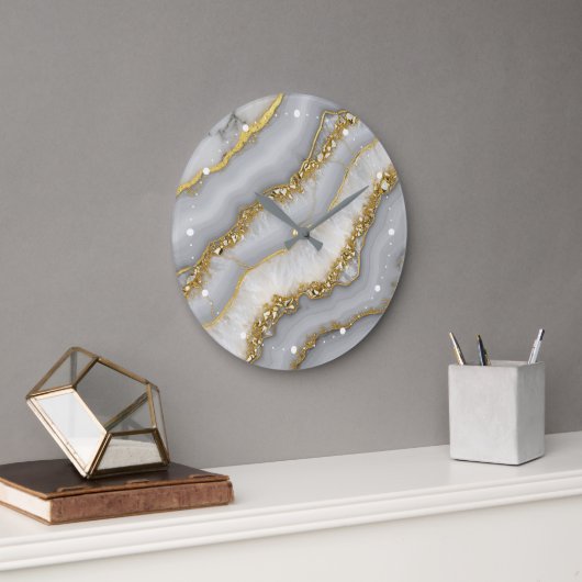 白と金ゴールドの液体ムーンストーパーソナライズされたン ラージ壁時計 (オフィス)