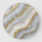 白と金ゴールドの液体ムーンストーパーソナライズされたン ラージ壁時計 (正面)