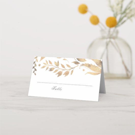 白と金ゴールドの紅葉結婚の プレイスカード (正面)