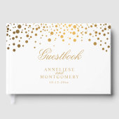 白と金ゴールドの紙吹雪ドット ゲストブック (正面)
