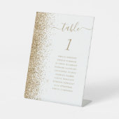 白と金ゴールドの結婚グリッターのテーブル番号 台座サイン (正面)
