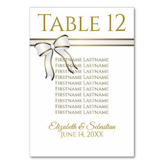 白と金ゴールドの結婚リボンの座席表 テーブルナンバー (正面)