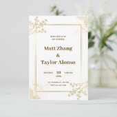 白と金ゴールドの結婚式招待状 招待状 (スタンド正面)