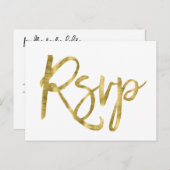 白と金ゴールドの結婚式RSVPはがき インビテーションポストカード (正面/裏面)