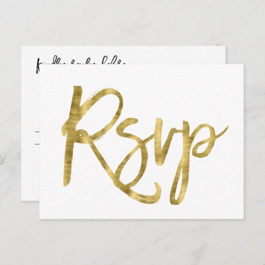 白と金ゴールドの結婚式RSVPはがき インビテーションポストカード (正面/裏面)
