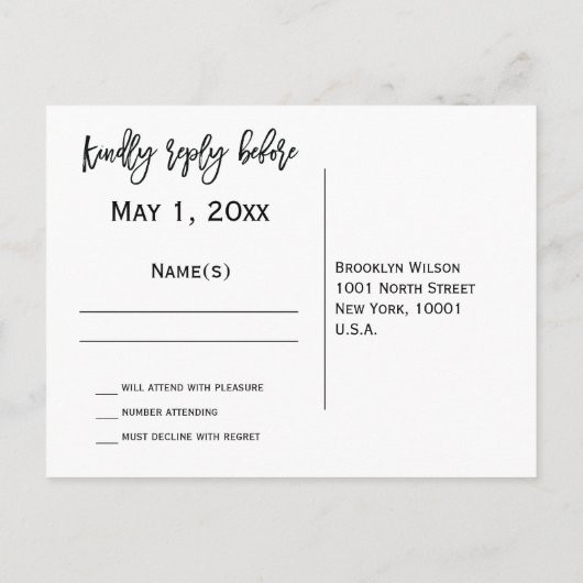 白と金ゴールドの結婚式RSVPはがき インビテーションポストカード (裏面)