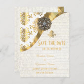 白と金ゴールドの羊皮紙の日付を保存 案内ポストカード (正面/裏面)