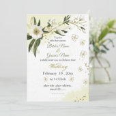 白と金ゴールドの花が緑結婚色 招待状 (スタンド正面)
