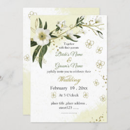白と金ゴールドの花が緑結婚色 招待状