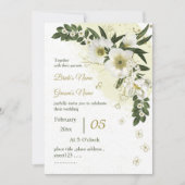 白と金ゴールドの花の緑の結婚式招待状 招待状 (正面)