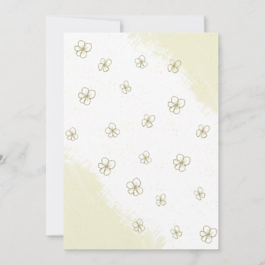 白と金ゴールドの花の緑の結婚式招待状 招待状 (裏面)