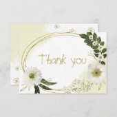 白と金ゴールドの花の葉緑の植物学 サンキューカード (正面/裏面)