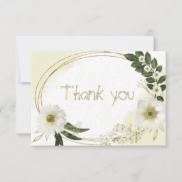 白と金ゴールドの花の葉緑の植物学 サンキューカード
